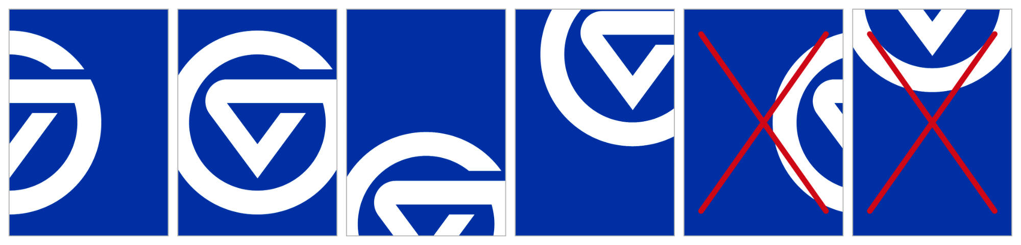 The logomark in various cropping positions